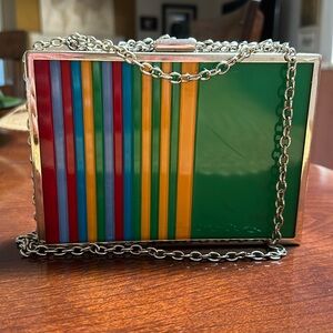 Milli Anthonie Acrylic Clutch Multicolored with silver chain shoulder strap